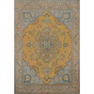 Hand Knotted Oriental 100% Wool Carpet Traditional Floral Oranges & Rust Tabriz Area Rug - 8' 7'' X 6' 6''