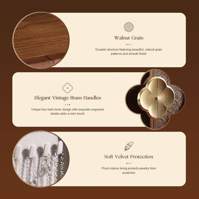 Walnut Color Double Doors with Begonia Handle 5-Layer High Capacity Jewelry Box - 9.06