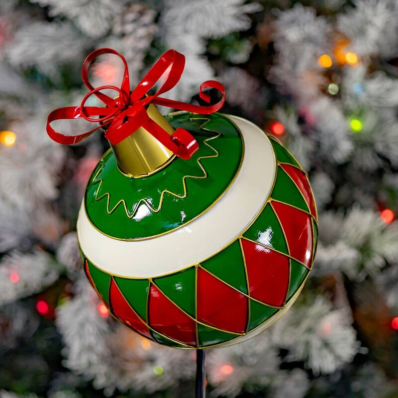 31" Tall Green Metal Christmas Ball Ornament With Stake
