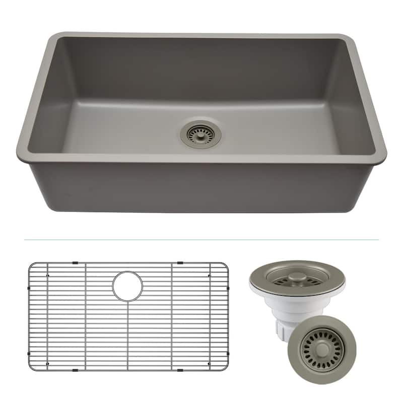 Lexicon Drop-In Quartz 32 Inch Single Bowl Kitchen Sink Kit - 32"x19" - Galaxy Concrete
