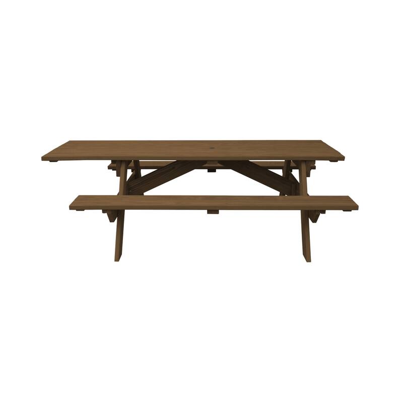HomeRoots 94" Wood Brown Solid Wood Outdoor Picnic Table with Umbrella Hole