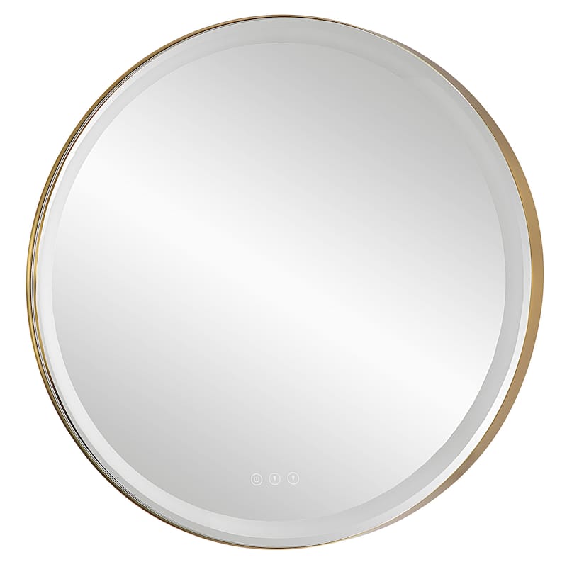 Uttermost Crofton Lighted Brass Round Mirror - 32"W x 32"H x 2.13"D