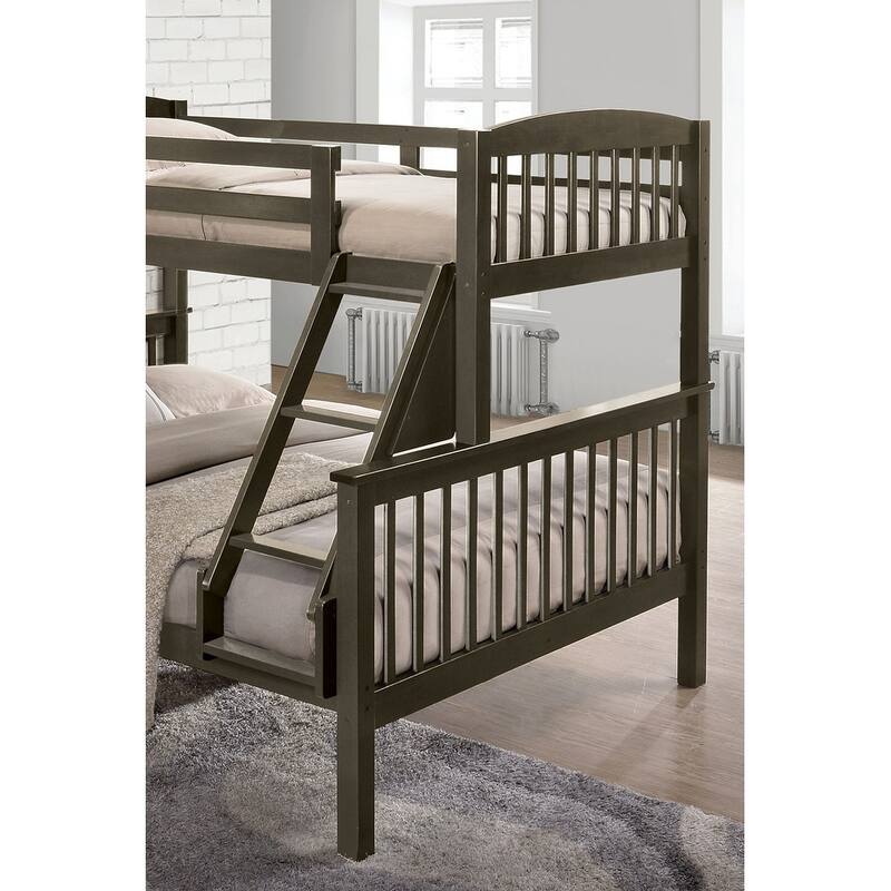 Gray Twin Over Twin Bunk Bed with Slat Design and Angled Ladder