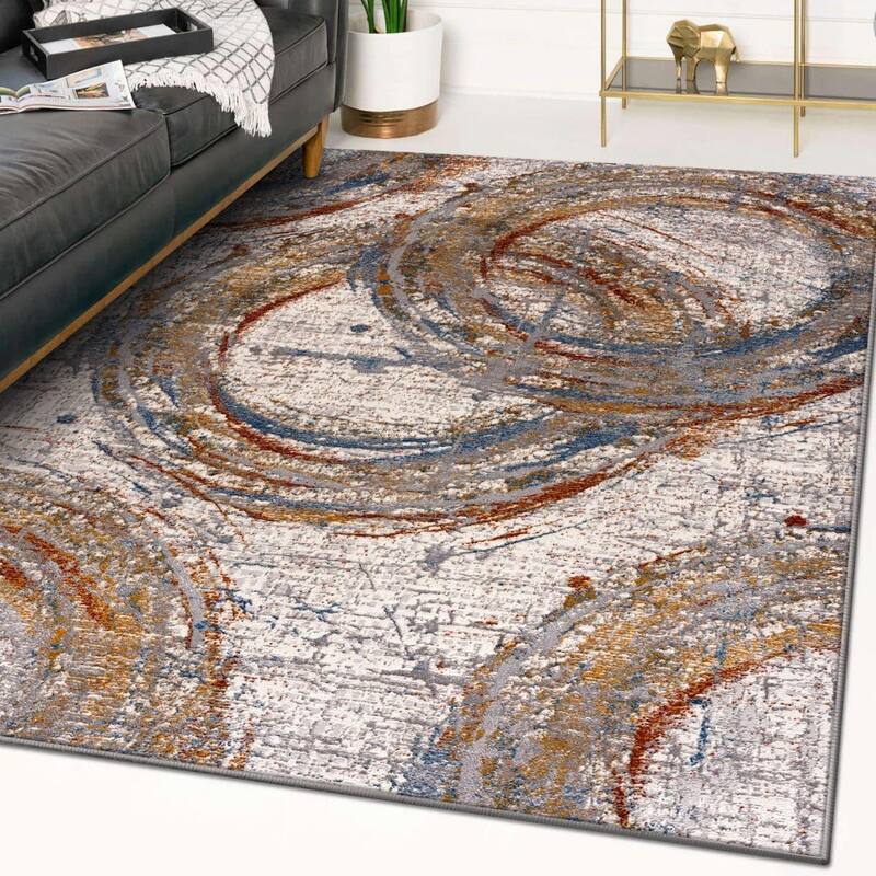 Luxe Weavers Abstract Circle Area Rug, Geometric Carpet - 4' x 5' - Cream/Onyx