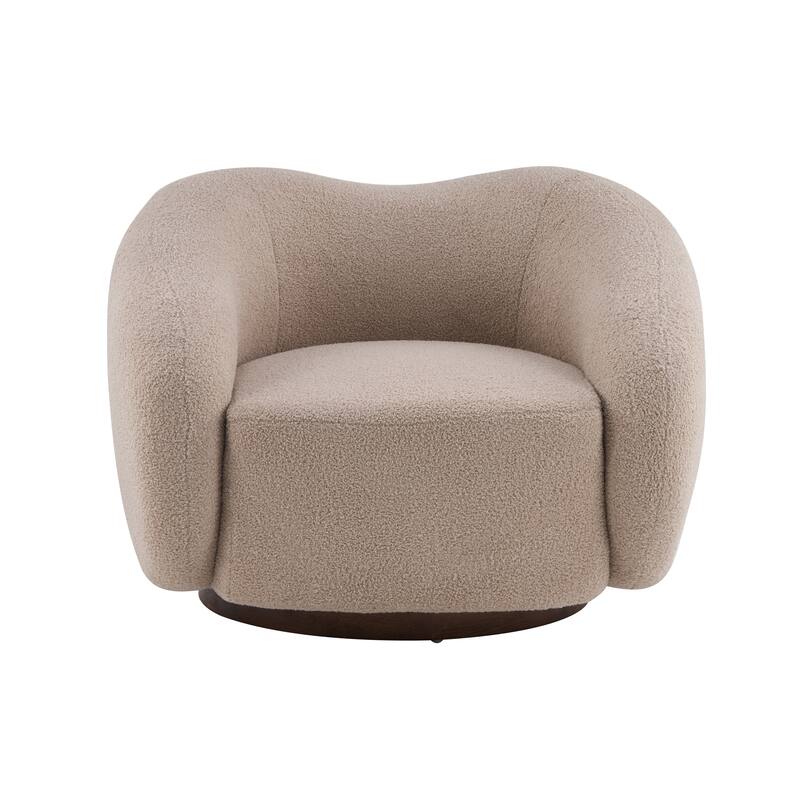 Christopher Knight Home - Aradia Contemporary Boucle Upholstered 360° Swivel Club Chair with Curved Backrest & Wooden Base
