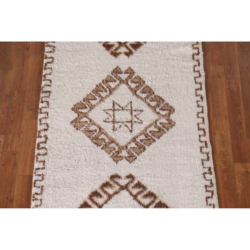 Geometric Anatolian Runner Rug Handmade Turkish Wool Carpet - 3'0"x 11'9"