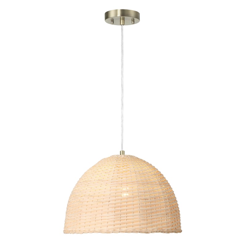 Calypso Metal and Handwoven Wicker Dome Ceiling Light - 15.0"L x 15.0"W x 10.0"H