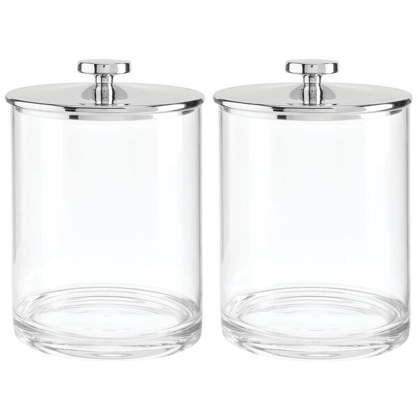 slide 33 of 39, mDesign Round Storage Apothecary Canister for Bathroom, 2 Pack Clear/Chrome - 5.5 X 5.5