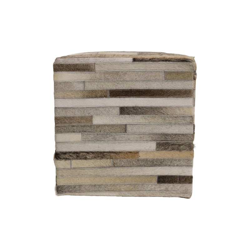 Home&Manor Palencia 16" Cowhide Leather Cube Pouf