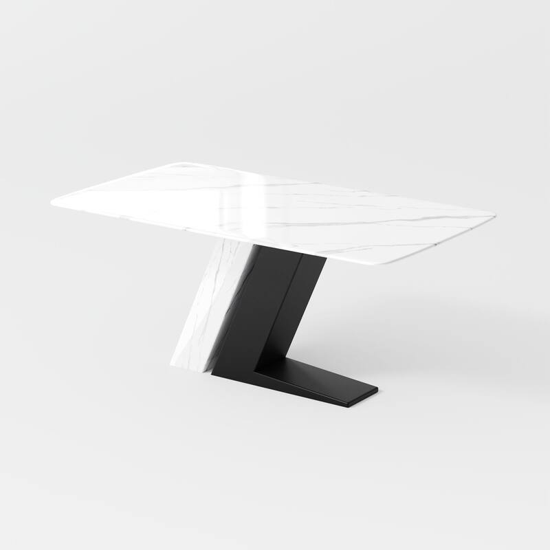 Modern and Luxury White Dining Table, with Rectangular Sintered Stone Tabletop Z-shaped Stainless Steel Base