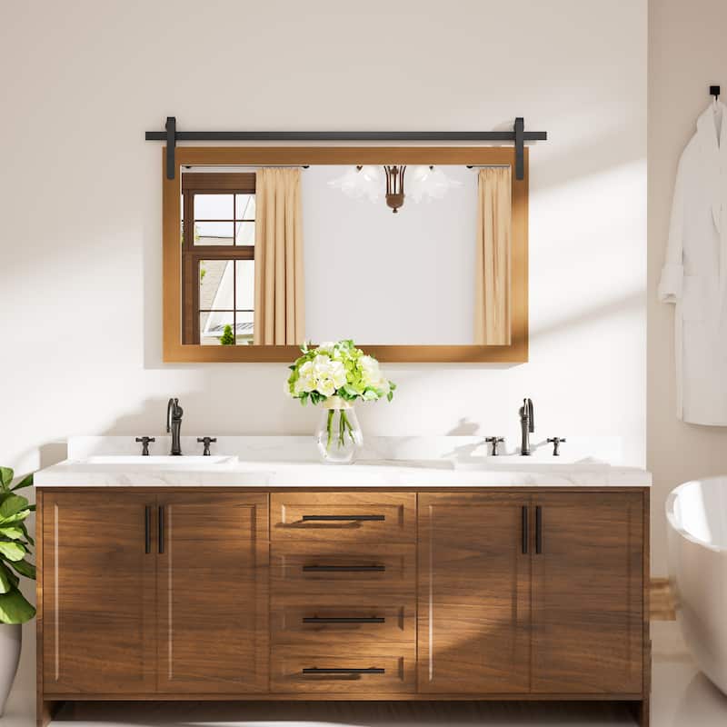 Farmhouse Barn Door Solid Wood Frame Bathroom Vanity Wall Mirror