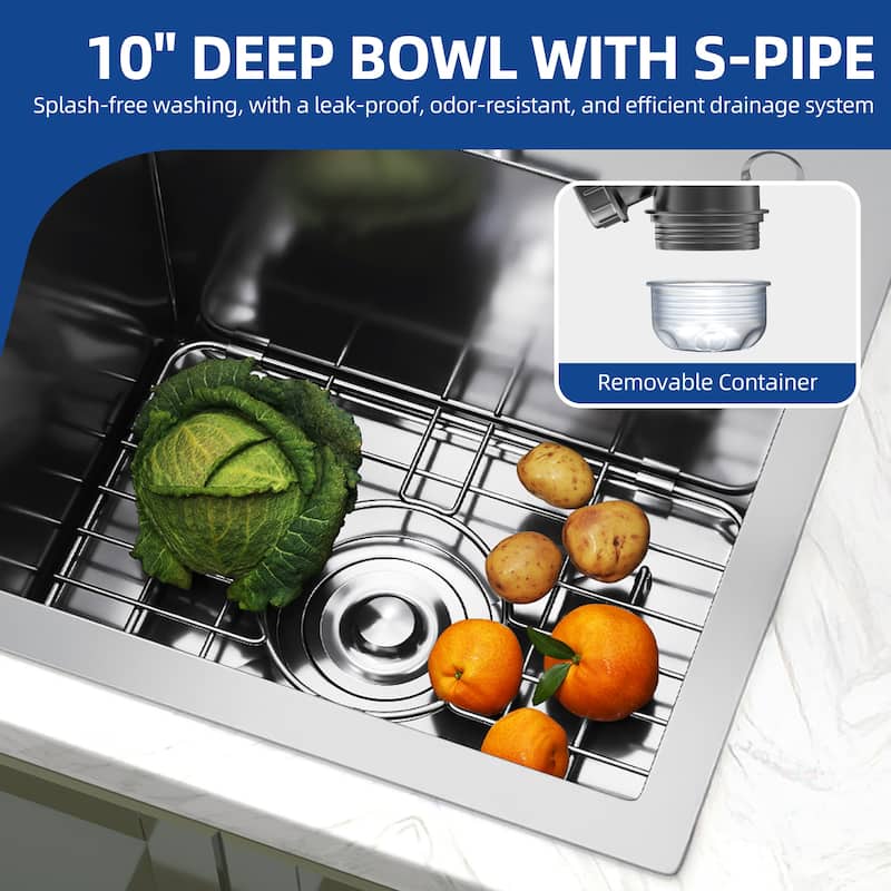 33 Inch Drop In Kitchen Sink Top mount Stainless Steel Black Sink w/Sink Protector Single Bowl Drop-in Sink for Workstation