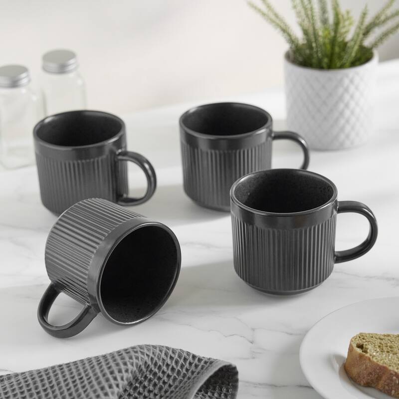 Sango Anderson Black Coffee Mugs Set of 4, 16.5 oz Ceramic Tea Cups