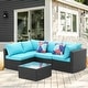 preview thumbnail 3 of 23, 5 pieces Outdoor Sofa Sets Patio Rattan Sofas with Waterproof Cushions & Coffee Table 5-sets - Blue
