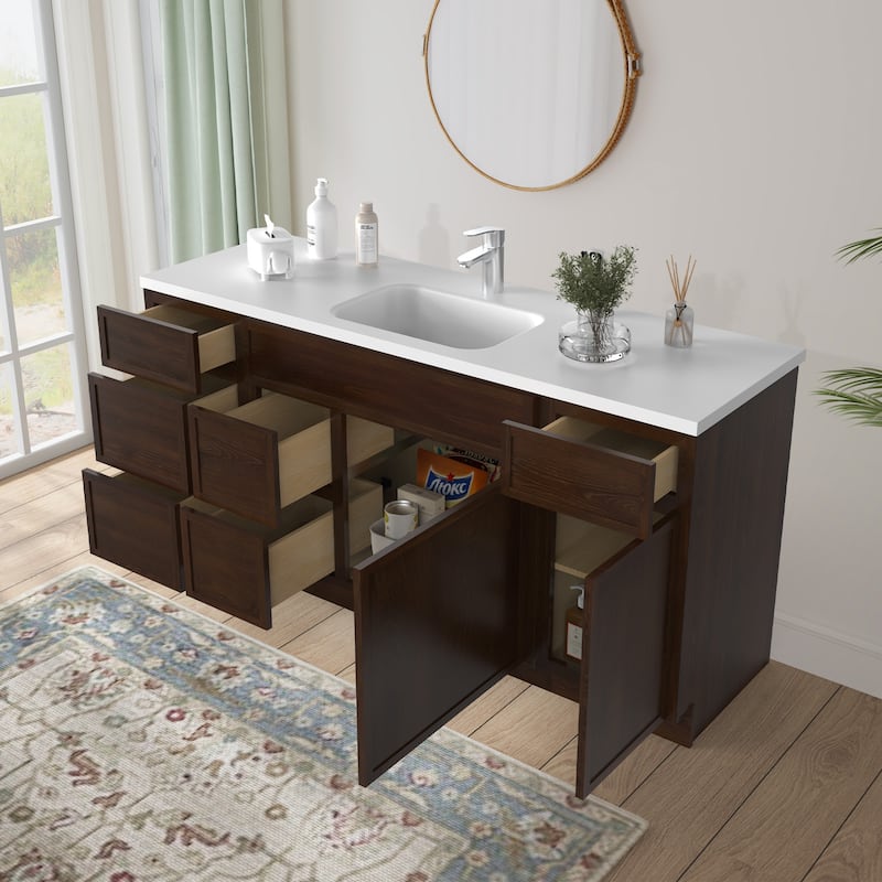 Vanity Art 66" Birch Freestanding Bathroom Vanity Cabinet without Top