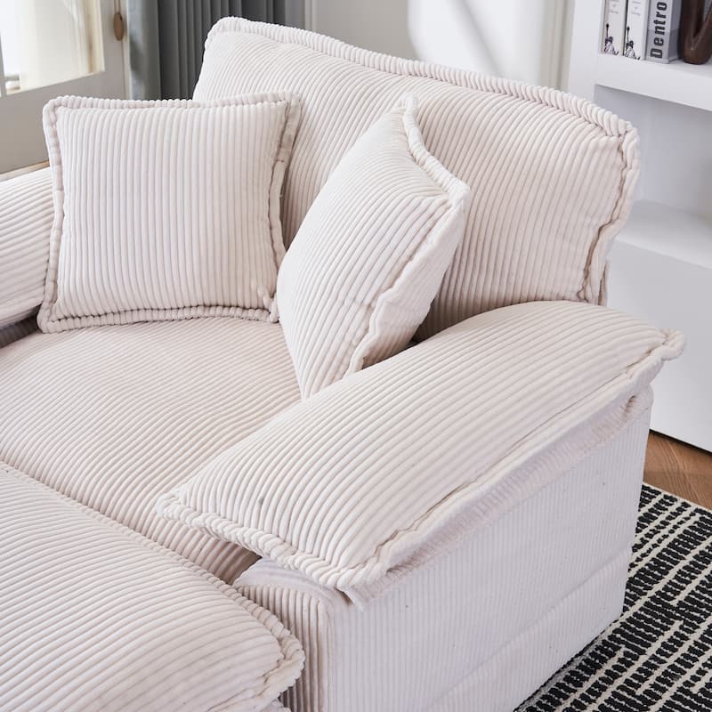 56.3 Inch Corduroy Single Deep Seat Sofa Chair With 2 Toss Pillows and a Ottoman