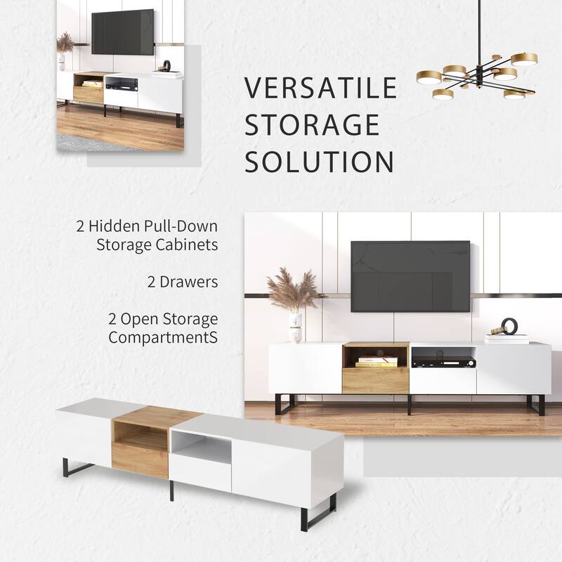 Floor TV Stand with 2 Cabinets, Media Console Table for TVs up to 85", Rectangle Entertainment Center with Drop Down Door