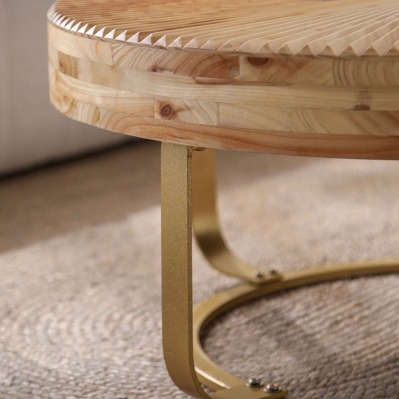Modern Round Coffee Table Multifunctional Minimalist Coffee Table with Natural Pine Finish and Curved Frame, for Living Room‌