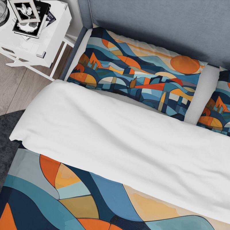 Designart "Mid Century Perspectives II" Blue Mid-Century - Bedding Cover Set With Shams