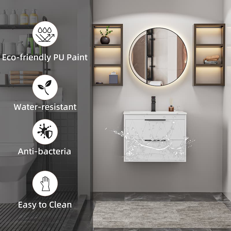 Bathroom Wall Mounted Cabinet Vanity Set with Side Cabinet