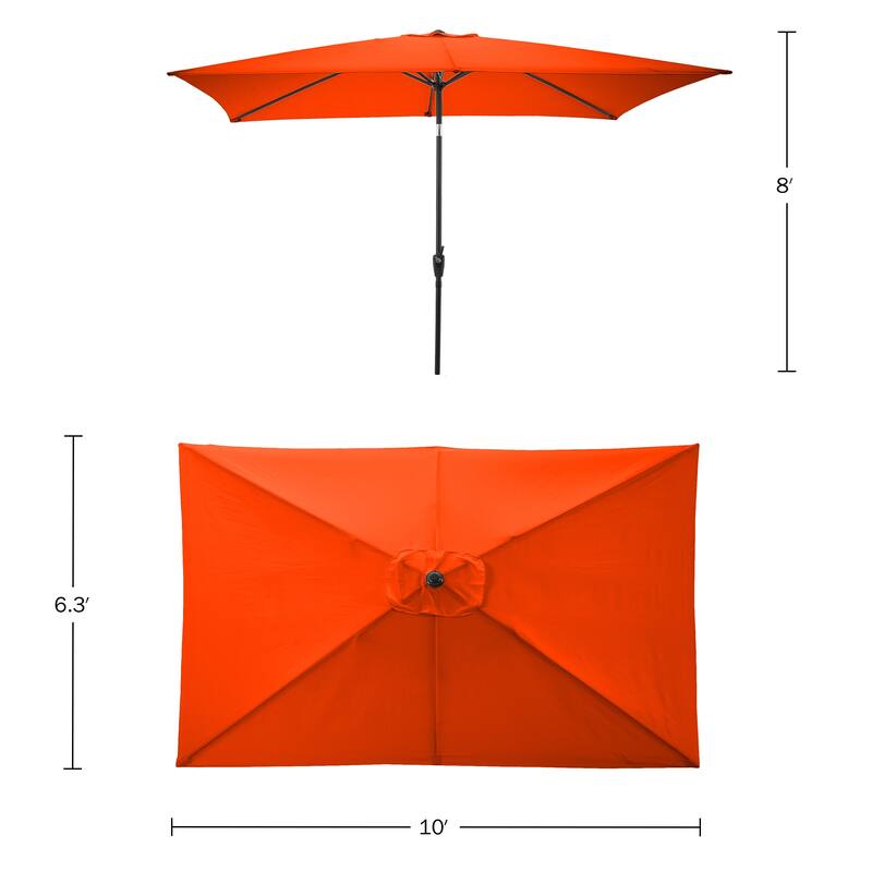 Rectangular Patio Umbrella - 10 Ft Easy Crank Sun Shade with Push Button Tilt by Pure Garden (Orange)