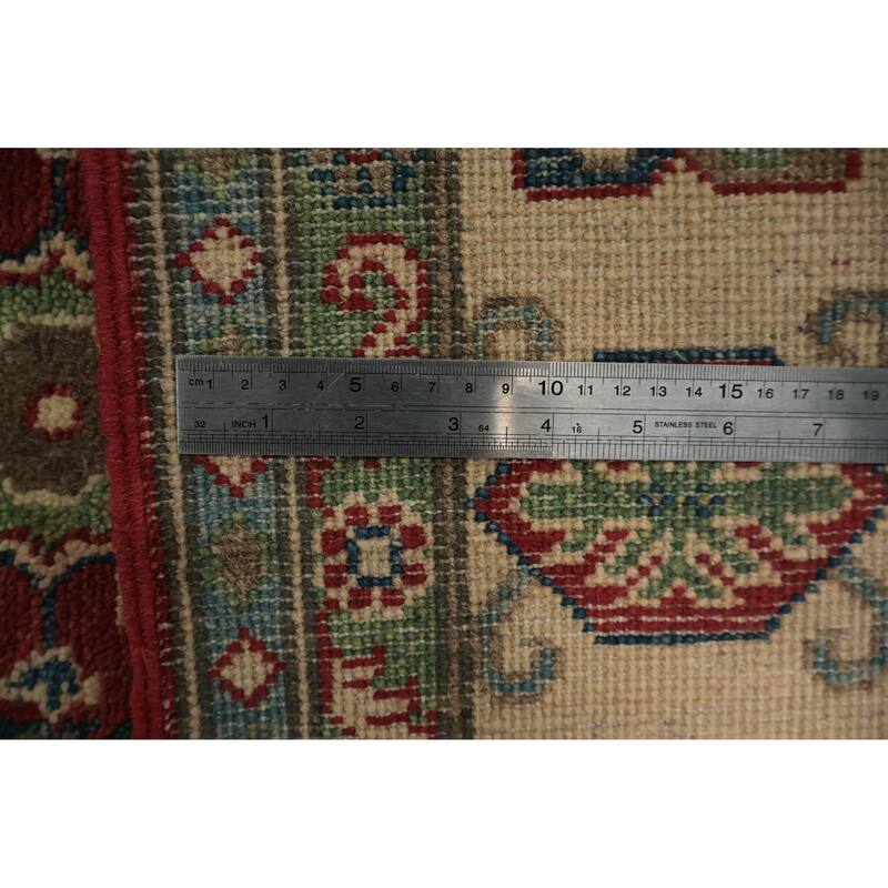 Hand Knotted Oriental 100% Wool Carpet Traditional Geometric Red Kazak Area Rug - 6' 10'' X 4' 11''