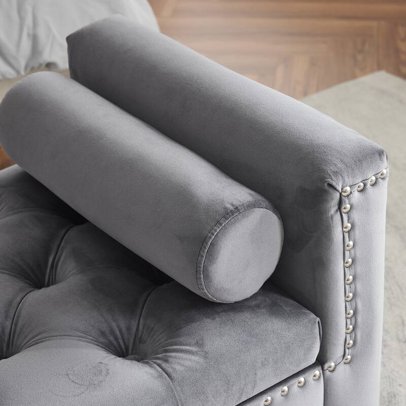 Storage Bench For Bedroom/Living Room,44.5-Inch Velvet Button Bench with Armrests