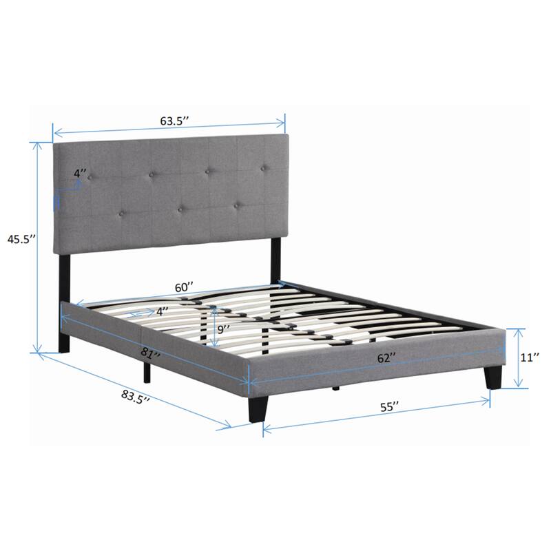 Queen Size Upholstered Platform Bed with Button Tufted Headboard, Easy Assembly