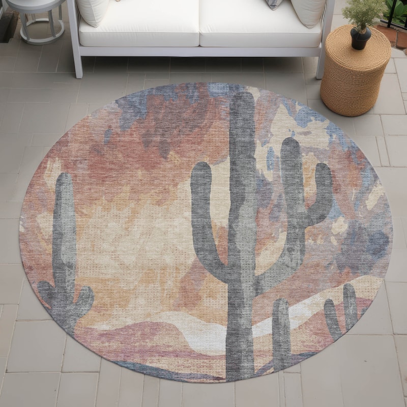 Machine Washable Indoor/ Outdoor Desert Inspiration Chantille Rug - Copper - 8' x 8'