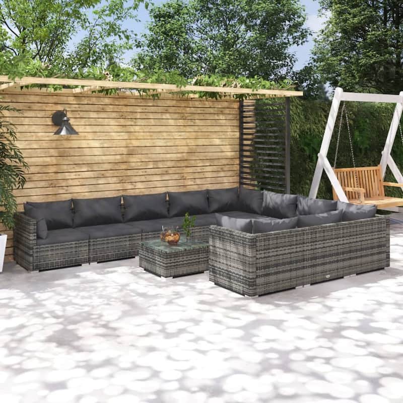 vidaXL Patio Lounge Set Outdoor Sectional Sofa Set Table Garden Poly Rattan - 27.6" x 27.6" x 23.8"