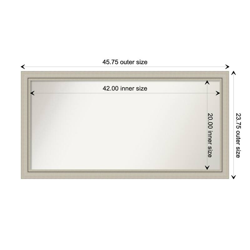 Romano Silver Narrow Framed Non-Beveled Custom Wall Mirror, Bathroom Vanity Mirror - Outer Size: 45.75 x 23.75