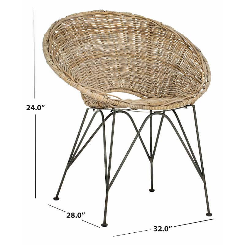 SAFAVIEH Musema Grey Wash / Dark Steel Rattan Accent Chair - 31.9" x 28" x 24"