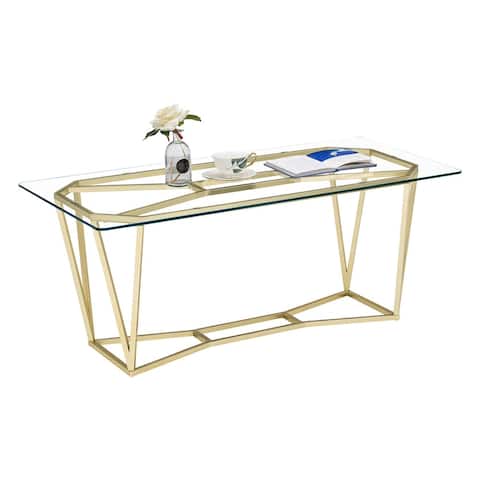 Ivinta Modern Glass Coffee Table for Living Room with Gold Finish - 43.30"W x 21.65"D x 18.11"H