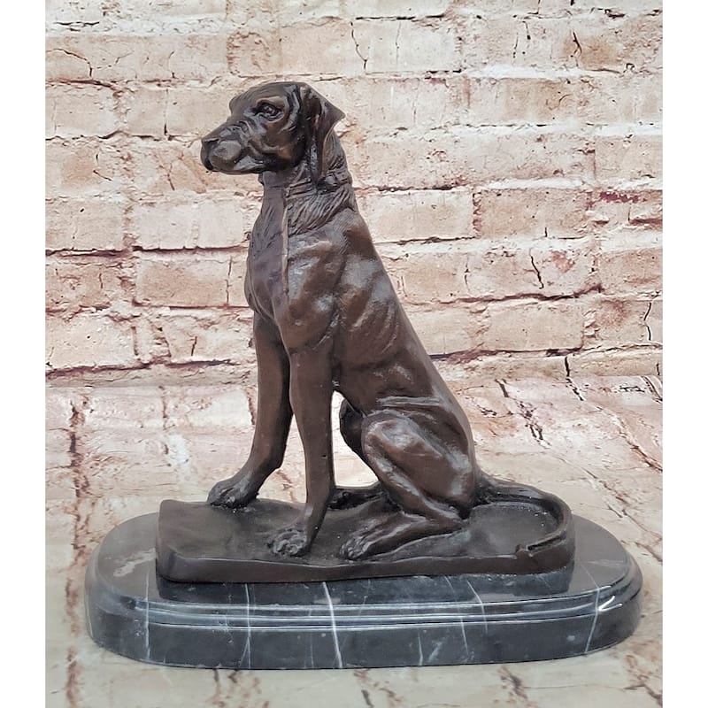 Bronze Dog Sculpture – Noble Canine Guardian Statue On Marble Base