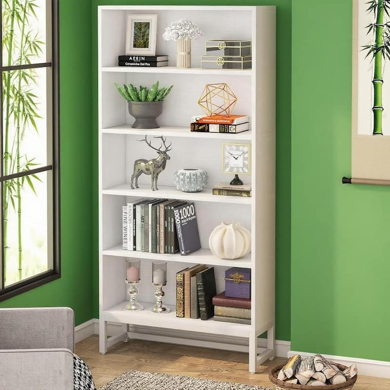 5-Tier Tall Bookshelf with LED Lights Adjustable Shelves Heavy Duty Metal Frame for Home Office Library Storage