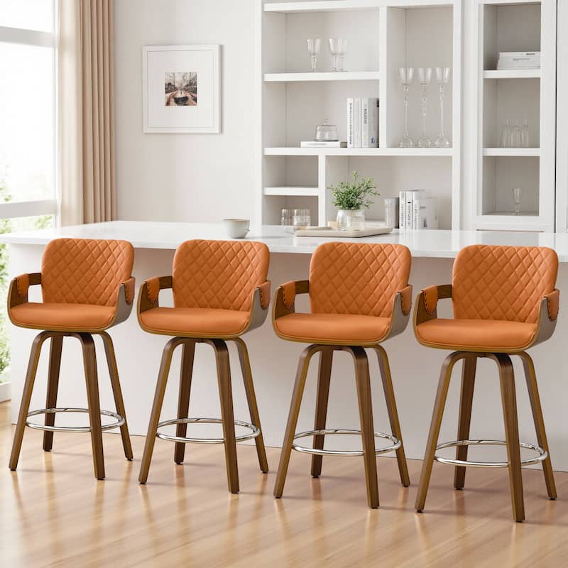 26-Inch Upholstered Swivel Counter Height Bar Stool with Armrests - 36.6"H x19.5"W x 21.3"D