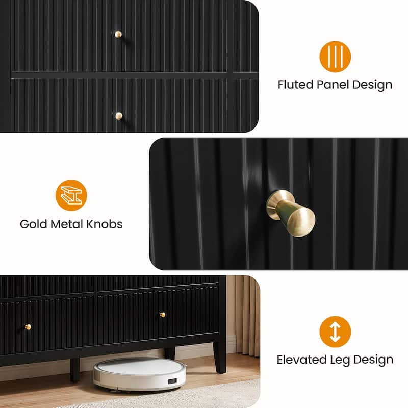 6 Drawer Dresser Fluted Modern with 5 Colors Available | High Weight Capacity Wood Dresser for Bedroom