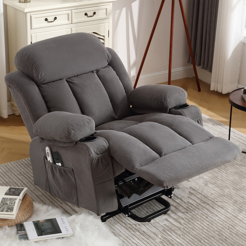 Swivel Rocker Recliner Chair with Vibration Massage & Heat, USB Port & Cup Holders for Living Room