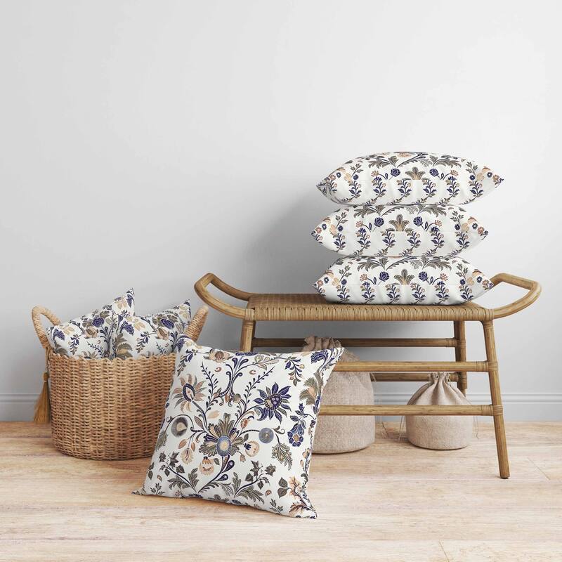Jewel Toned Florals Faux Suede Reversible Throw Pillow Blue and Green