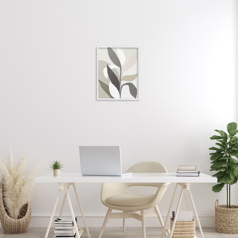Stupell Soft Modern Organic Leaves Framed Giclee Art Design By June Erica Vess