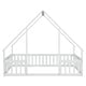 preview thumbnail 30 of 49, Wood House-Shaped Full Floor House Bed with Fence,Guardrails,Kids and Baby