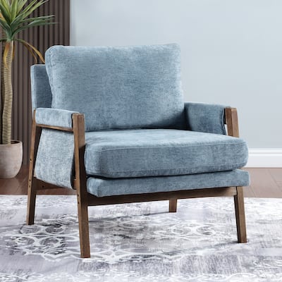 Chenille Upholstered Accent Lounge Chair with Wood Wrapped-Arm