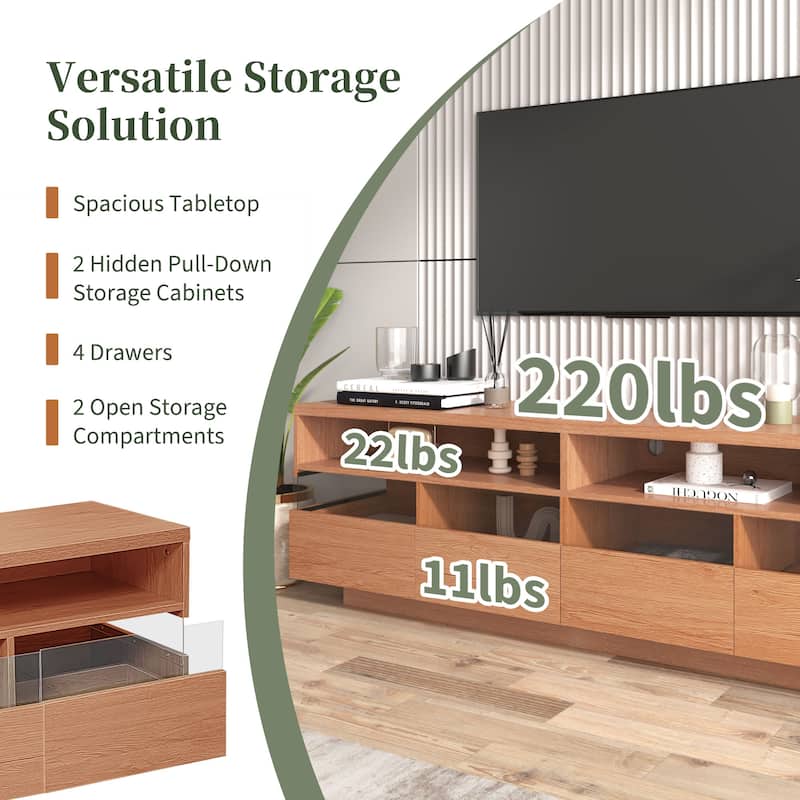 Freestanding TV Console TV Stand with 4 Drawers Media Console Table with Acrylic Transparent Storage for TVs up to 75"