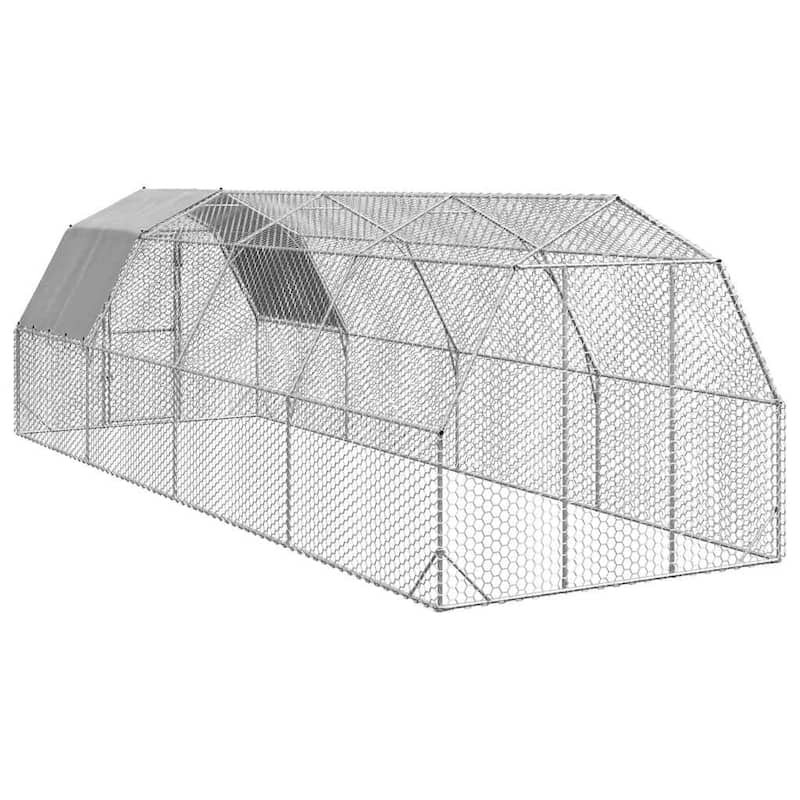 vidaXL Chicken Run Galvanized Steel Large Durable Walk-in Chicken Run - Silver - 315 x 98.4 x 88.6