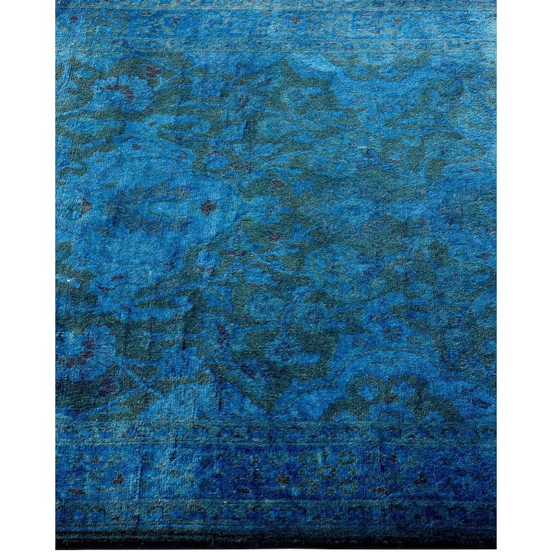 Overton Hand Knotted Wool Vintage Inspired Modern Contemporary Overdyed Blue Runner Rug - 2' 6" x 9' 4"