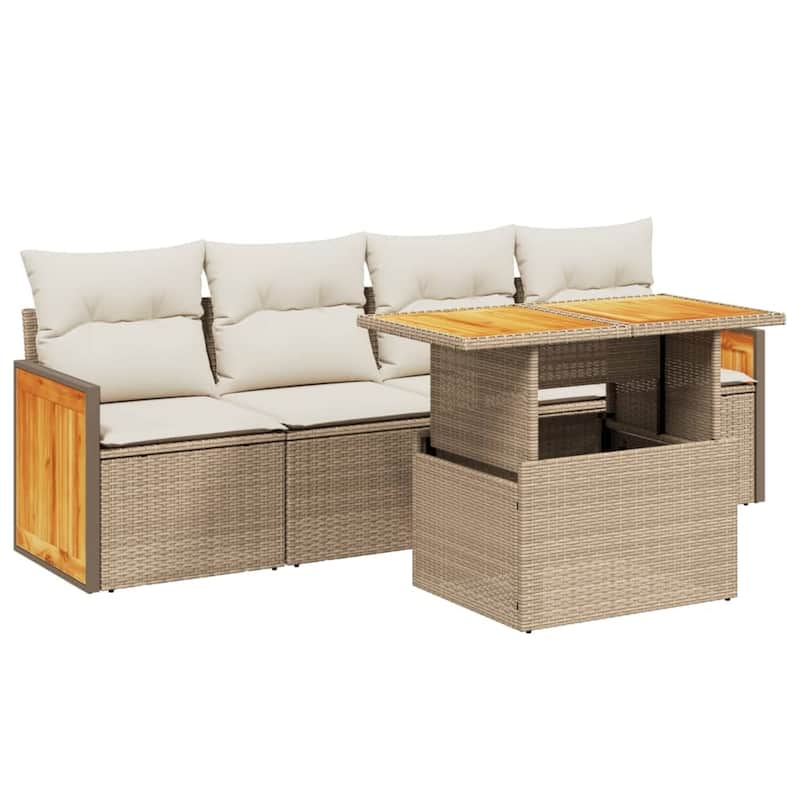 vidaXL Patio Sofa Set with Cushions Outdoor Furniture 5 Piece Poly Rattan