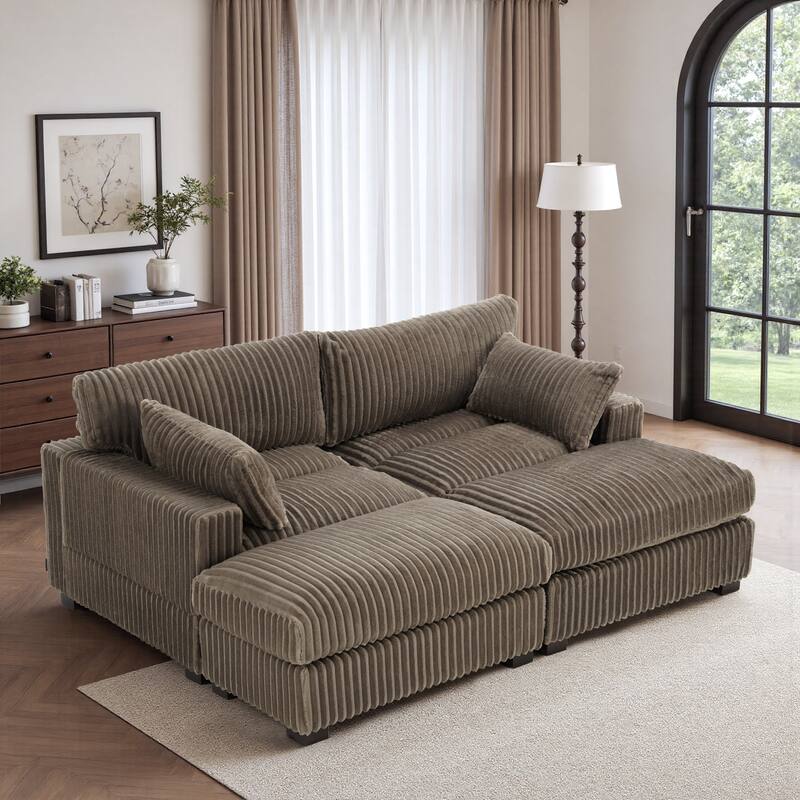 Oversized U-shaped Plush Modular Sectional Sofa Set - 4-piece/Light Brown
