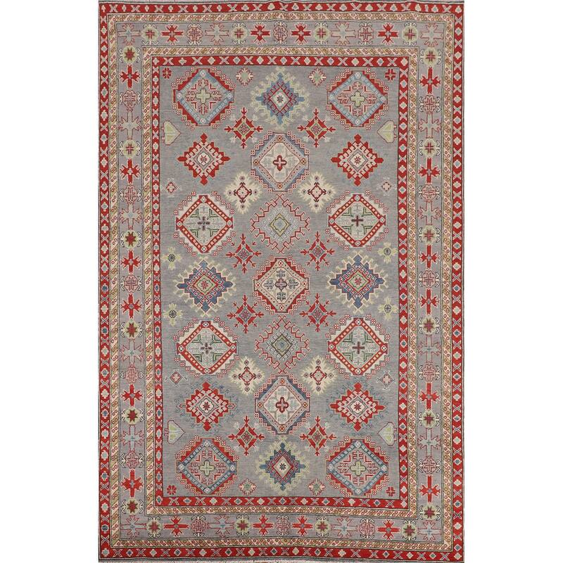 Gray Kazak Oriental Area Rug Hand-Knotted Wool Carpet - 6'7" x 9'6"