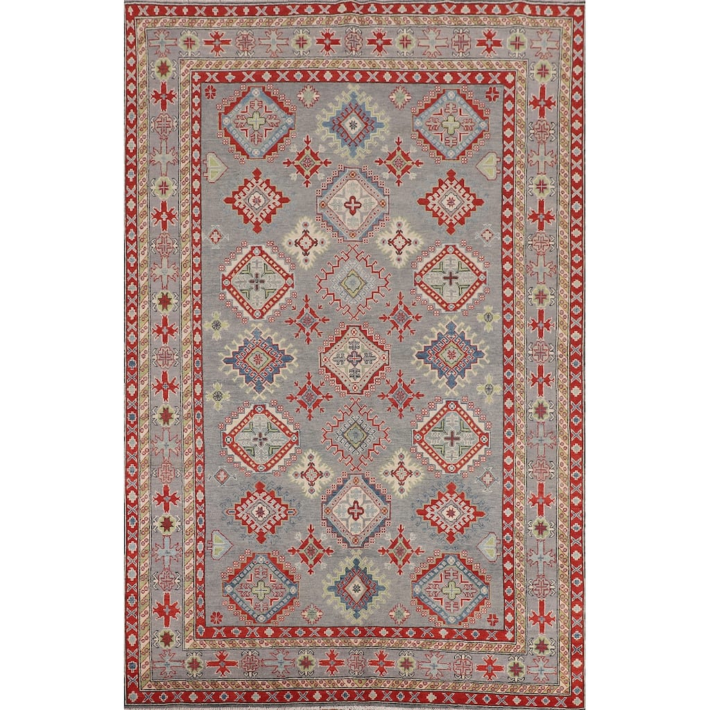 Gray Kazak Oriental Area Rug Hand-Knotted Wool Carpet - 6'7" x 9'6"