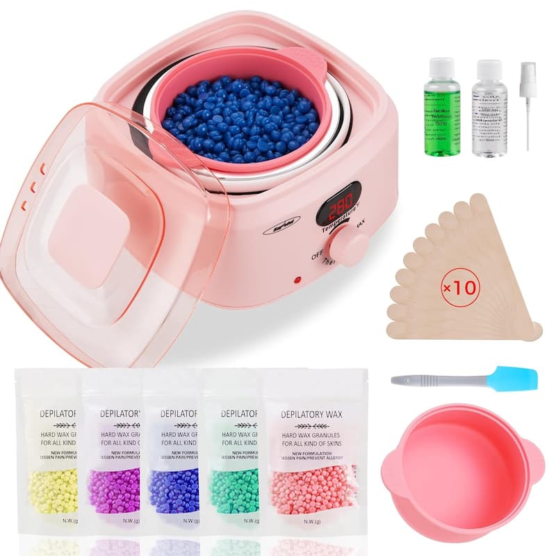 Brazilian Wax Warmer Kit with 5 Hard Wax Beads & Digital Display - For Full Body, Face, Bikini, Sensitive Skin